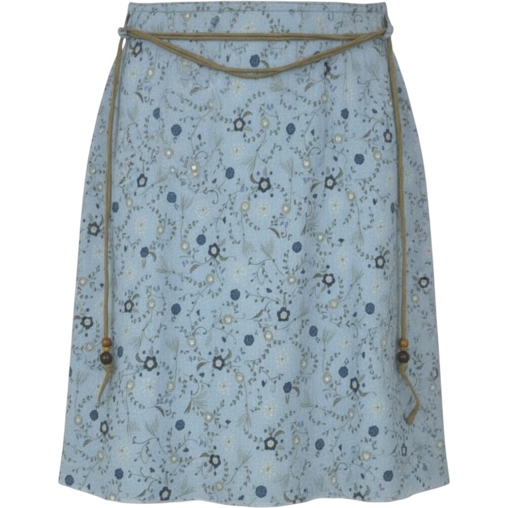 Teaze Floral Mini Skirt Womens Small Blue 90s Y2K Lettuce Edge Beaded Tie Boho